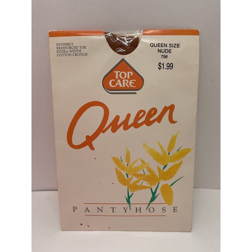 Vintage Pantyhose Top Care Queen Size Nude Reinforced Toe NOS